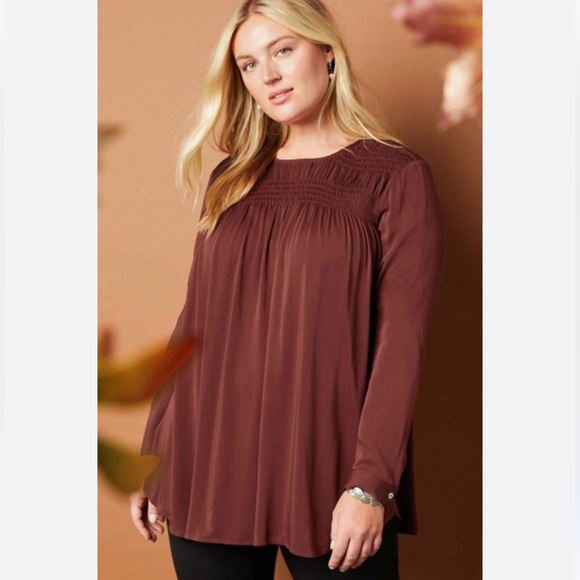 J.Jill Smocked‎ Clove A-line Viscose Satin Pleated Fall Blouse EUC - Medium - Picture 9 of 9